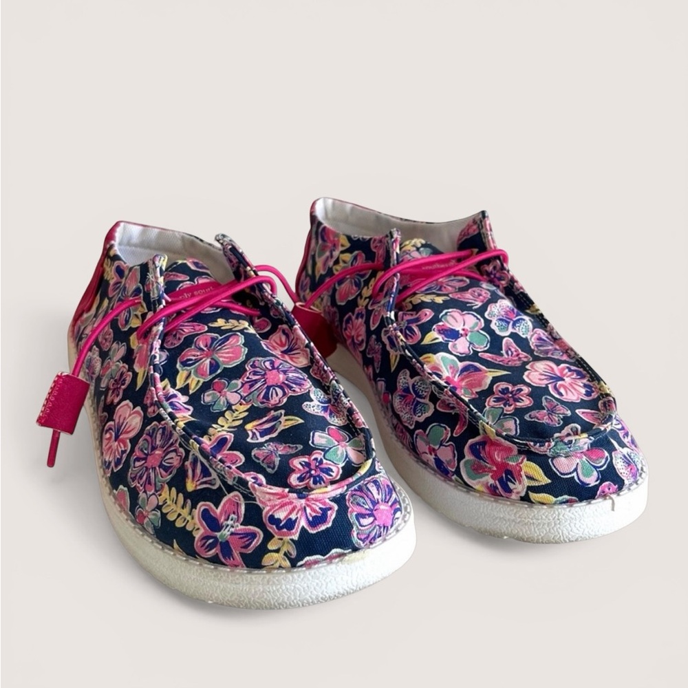 Simply Southern Navy Floral Slip-On Shoes with Pink Trim - Picture 7 of 16